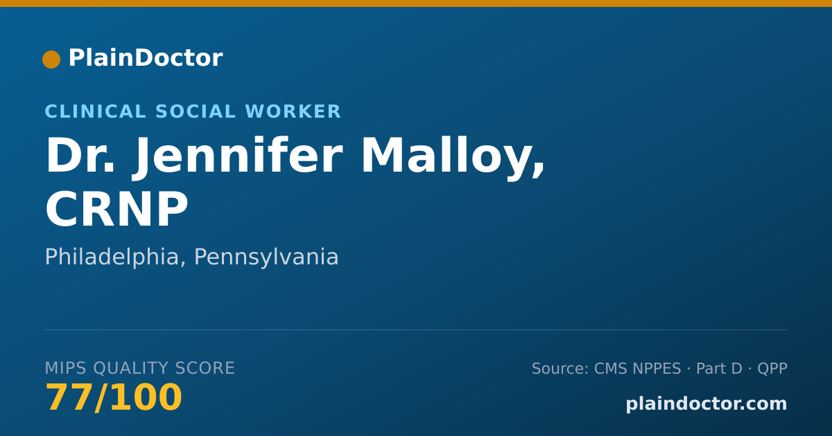 Shareable card for Jennifer Malloy, CRNP - Clinical Social Worker, Philadelphia, PA