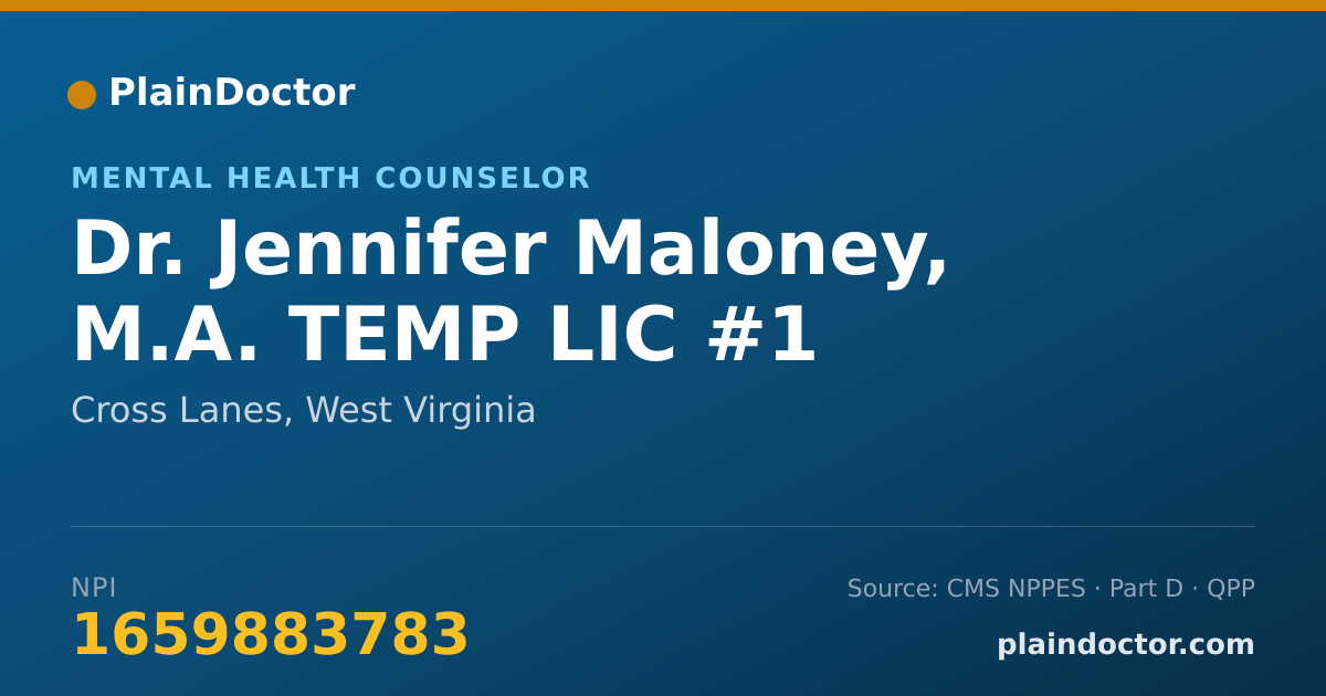 Shareable card for Jennifer Maloney, M.A. TEMP LIC #1 - Mental Health Counselor, Cross Lanes, WV