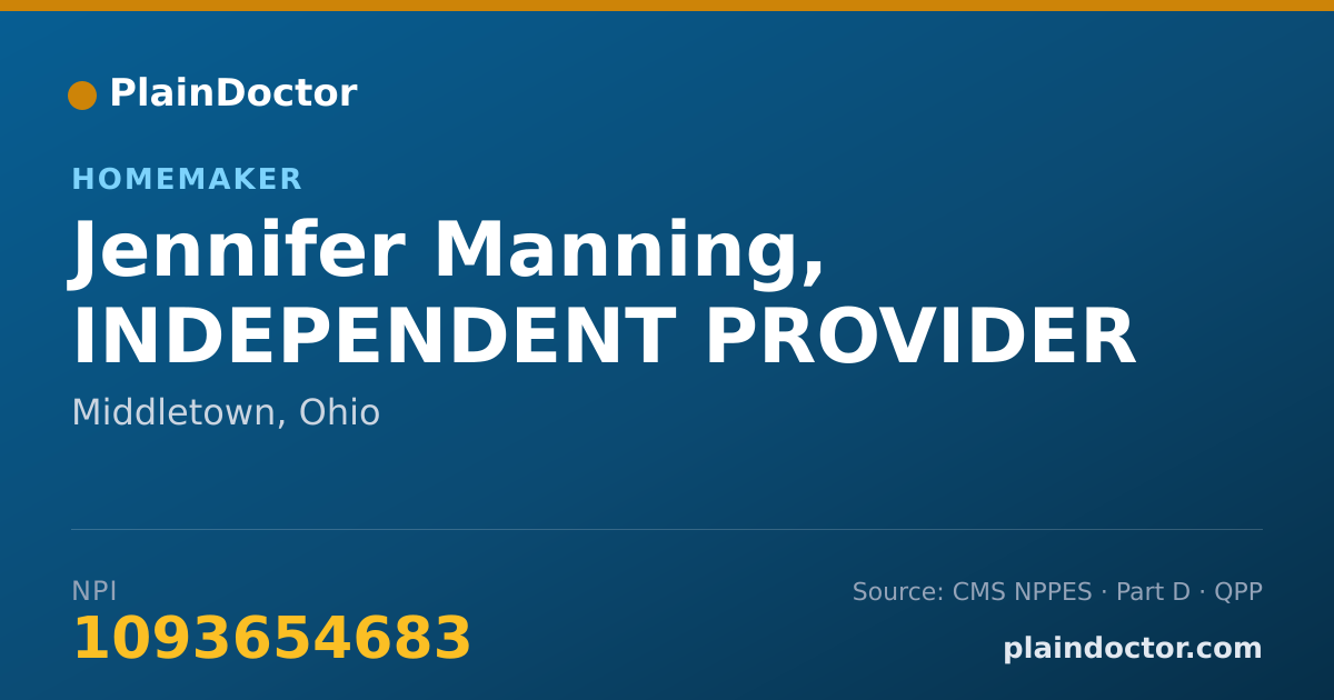 Shareable card for Jennifer Manning, INDEPENDENT PROVIDER - Homemaker, Middletown, OH
