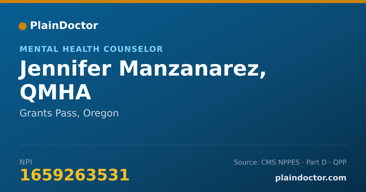 Shareable card for Jennifer Manzanarez, QMHA - Mental Health Counselor, Grants Pass, OR