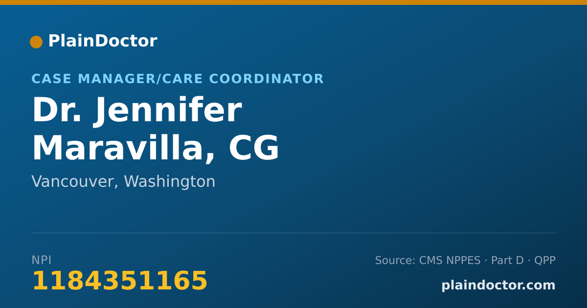 Shareable card for Jennifer Maravilla, CG - Case Manager/Care Coordinator, Vancouver, WA