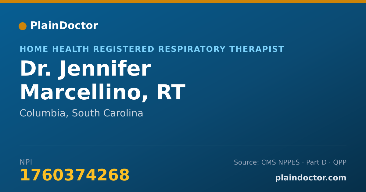 Shareable card for Jennifer Marcellino, RT - Home Health Registered Respiratory Therapist, Columbia, SC