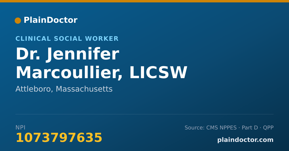 Shareable card for Jennifer Marcoullier, LICSW - Clinical Social Worker, Attleboro, MA