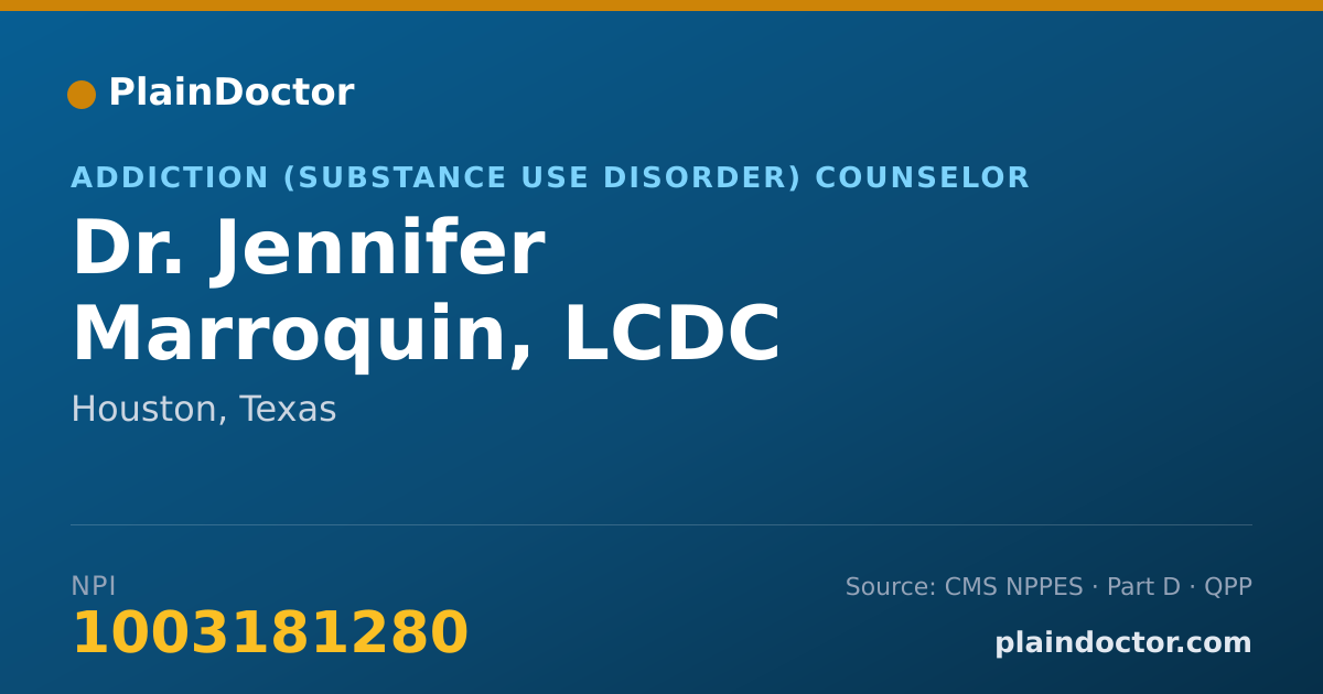 Shareable card for Jennifer Marroquin, LCDC - Addiction (Substance Use Disorder) Counselor, Houston, TX