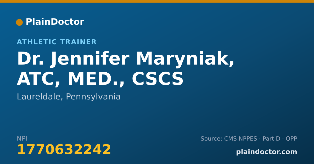 Shareable card for Jennifer Maryniak, ATC, MED., CSCS - Athletic Trainer, Laureldale, PA