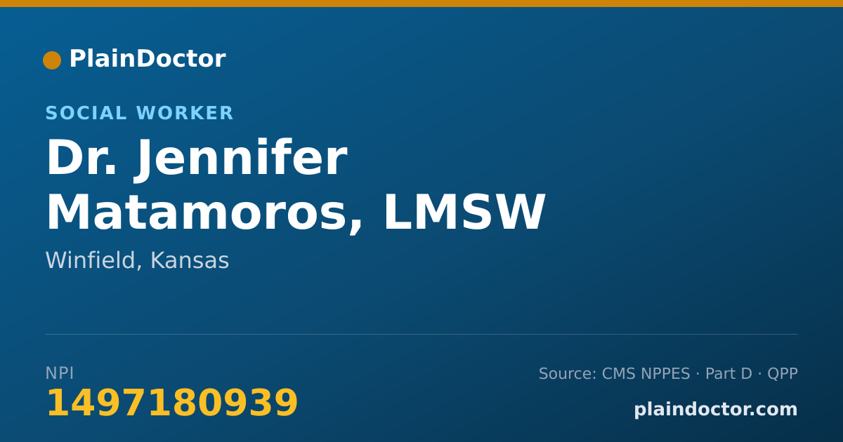 Shareable card for Jennifer Matamoros, LMSW - Social Worker, Winfield, KS