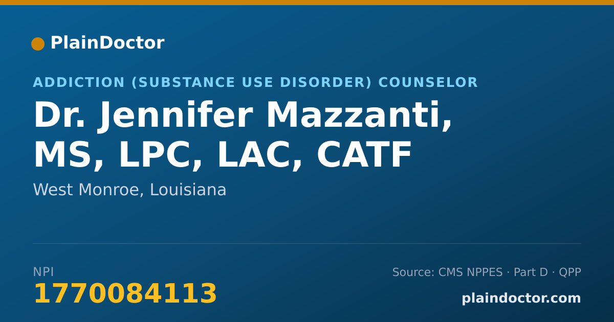 Shareable card for Jennifer Mazzanti, MS, LPC, LAC, CATF - Addiction (Substance Use Disorder) Counselor, West Monroe, LA