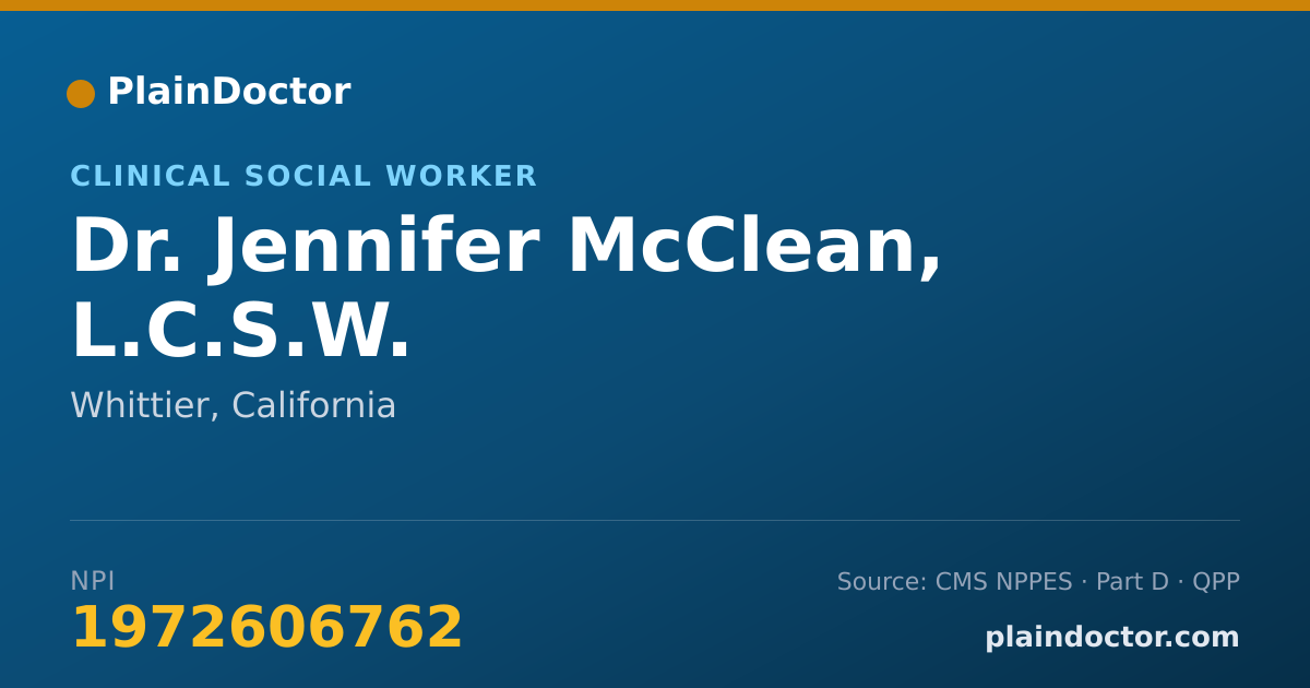 Shareable card for Jennifer McClean, L.C.S.W. - Clinical Social Worker, Whittier, CA