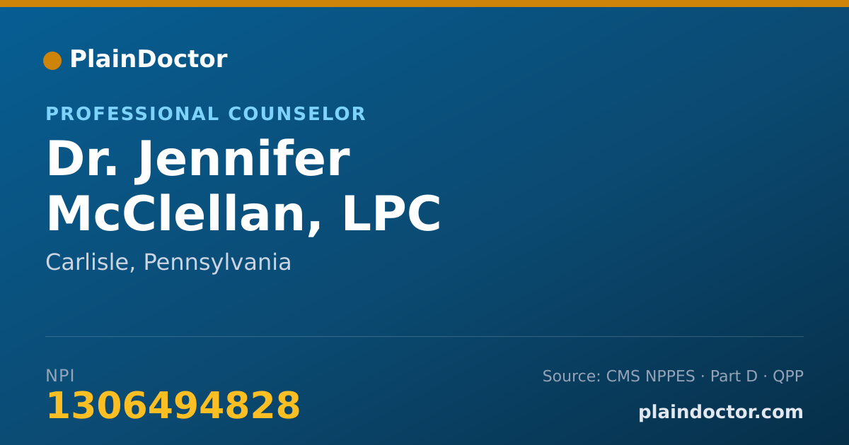 Shareable card for Jennifer McClellan, LPC - Professional Counselor, Carlisle, PA