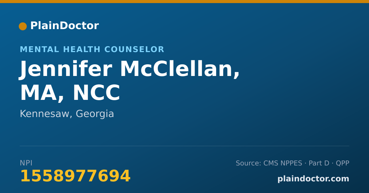 Shareable card for Jennifer McClellan, MA, NCC - Mental Health Counselor, Kennesaw, GA