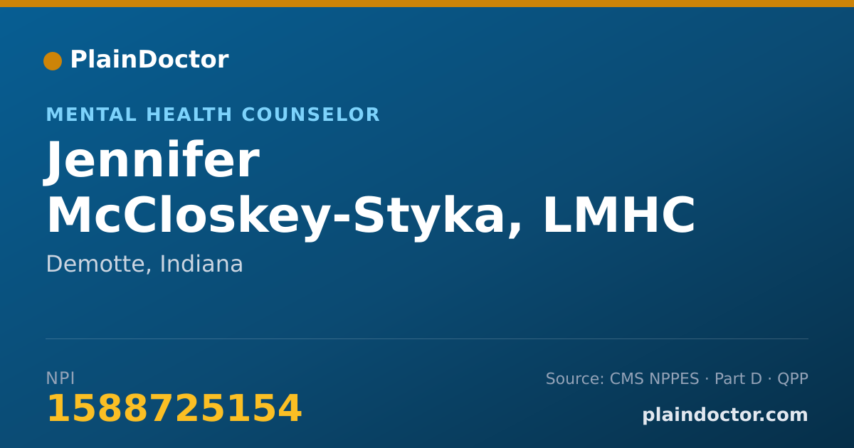 Shareable card for Jennifer McCloskey-Styka, LMHC - Mental Health Counselor, Demotte, IN