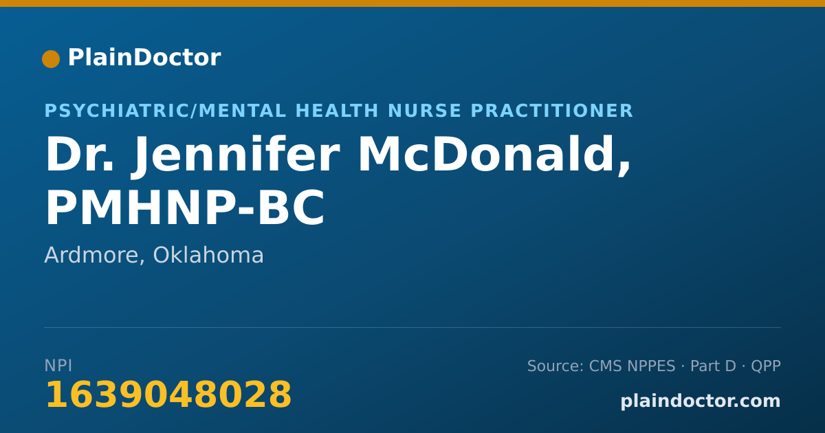 Shareable card for Jennifer McDonald, PMHNP-BC - Psychiatric/Mental Health Nurse Practitioner, Ardmore, OK