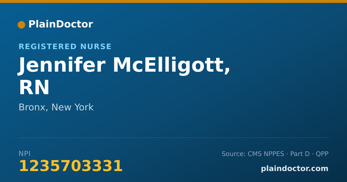 Shareable card for Jennifer McElligott, RN - Registered Nurse, Bronx, NY