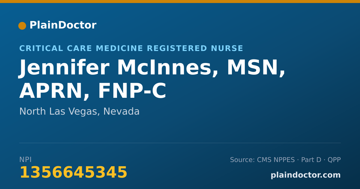 Shareable card for Jennifer McInnes, MSN, APRN, FNP-C - Critical Care Medicine Registered Nurse, North Las Vegas, NV