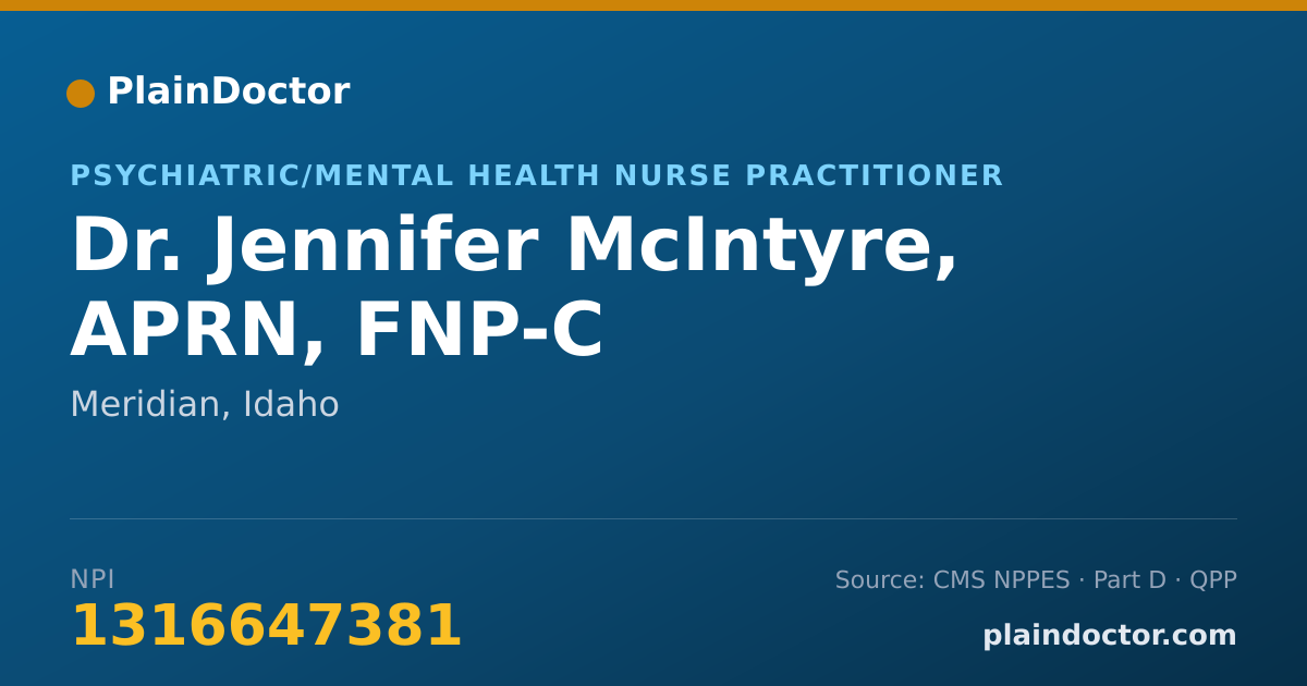 Shareable card for Jennifer McIntyre, APRN, FNP-C - Psychiatric/Mental Health Nurse Practitioner, Meridian, ID