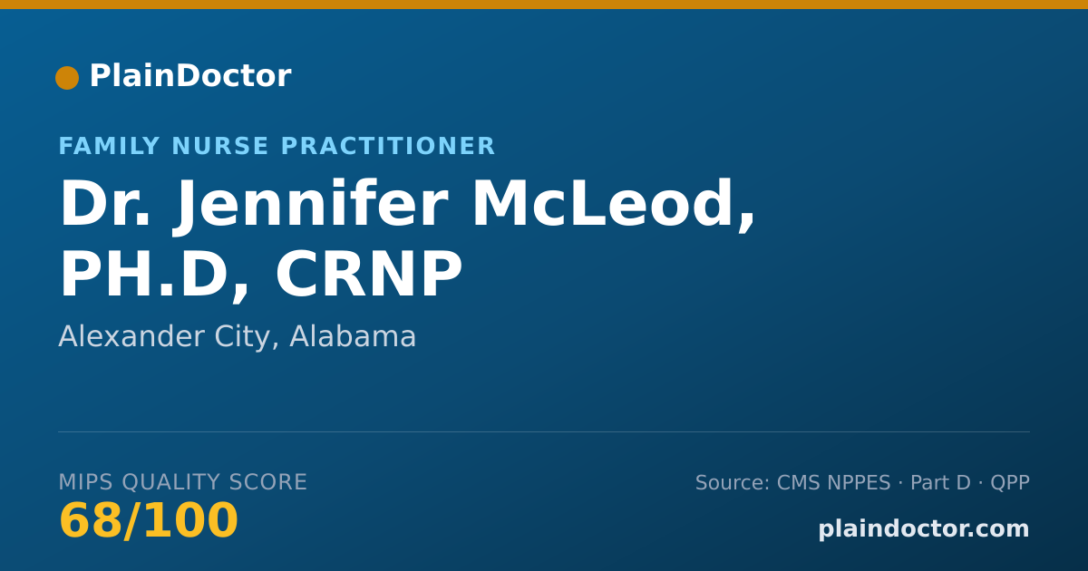 Shareable card for Jennifer McLeod, PH.D, CRNP - Family Nurse Practitioner, Alexander City, AL