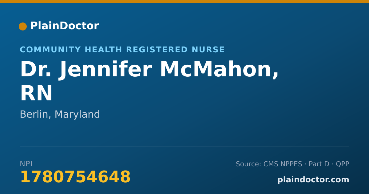 Shareable card for Jennifer McMahon, RN - Community Health Registered Nurse, Berlin, MD