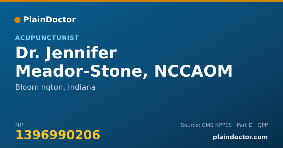 Shareable card for Jennifer Meador-Stone, NCCAOM DIPLOMAT LAC. - Acupuncturist, Bloomington, IN