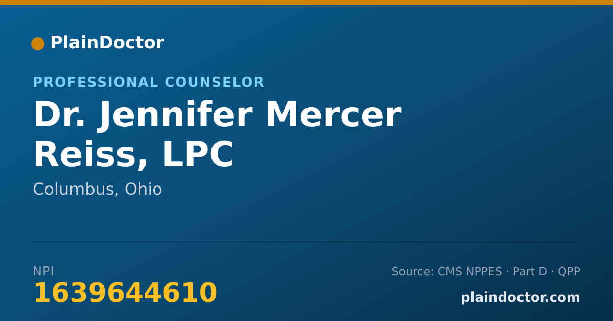 Shareable card for Jennifer Mercer Reiss, LPC - Professional Counselor, Columbus, OH