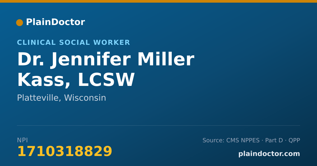 Shareable card for Jennifer Miller Kass, LCSW - Clinical Social Worker, Platteville, WI