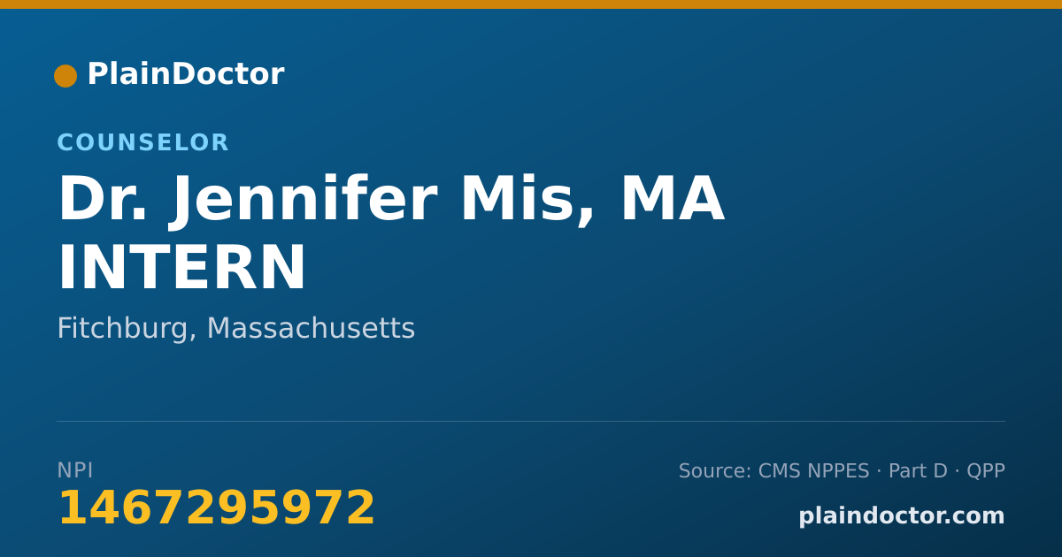 Shareable card for Jennifer Mis, MA INTERN - Counselor, Fitchburg, MA