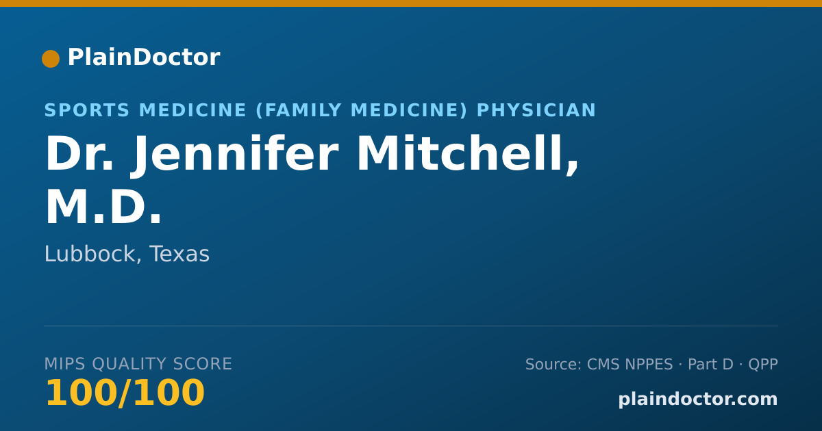 Shareable card for Jennifer Mitchell, M.D. - Sports Medicine (Family Medicine) Physician, Lubbock, TX