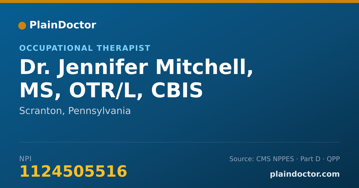 Shareable card for Jennifer Mitchell, MS, OTR/L, CBIS - Occupational Therapist, Scranton, PA