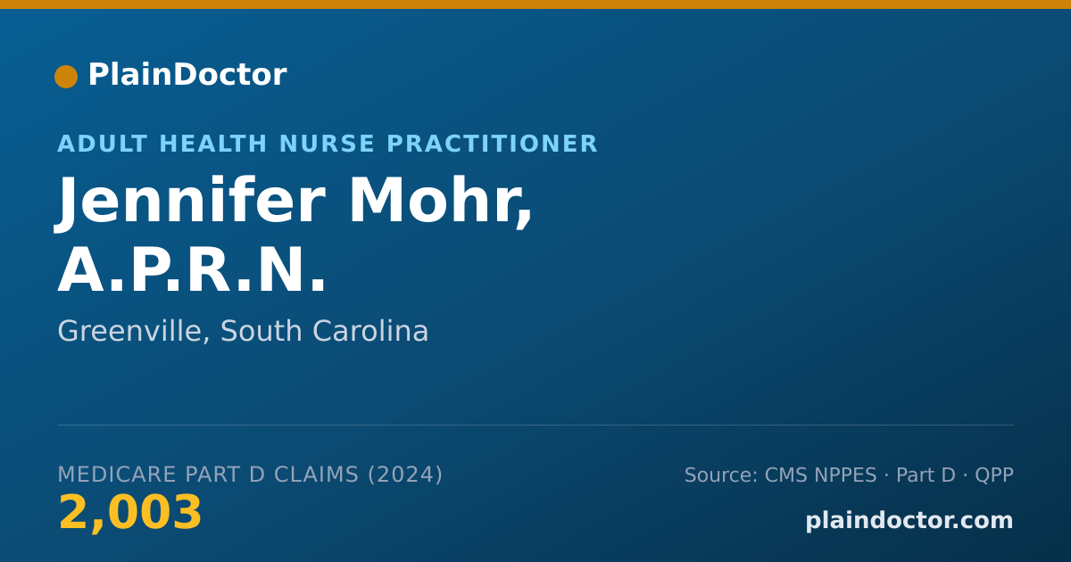 Shareable card for Jennifer Mohr, A.P.R.N. - Adult Health Nurse Practitioner, Greenville, SC