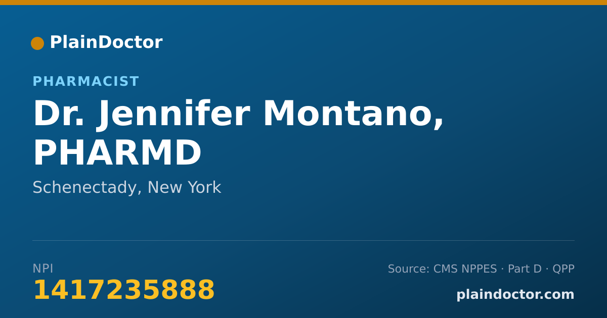 Shareable card for Jennifer Montano, PHARMD - Pharmacist, Schenectady, NY