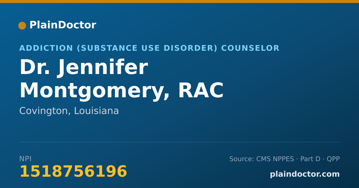 Shareable card for Jennifer Montgomery, RAC - Addiction (Substance Use Disorder) Counselor, Covington, LA