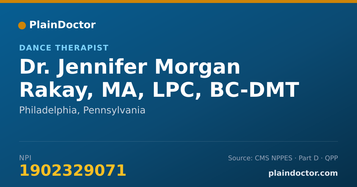 Shareable card for Jennifer Morgan Rakay, MA, LPC, BC-DMT - Dance Therapist, Philadelphia, PA