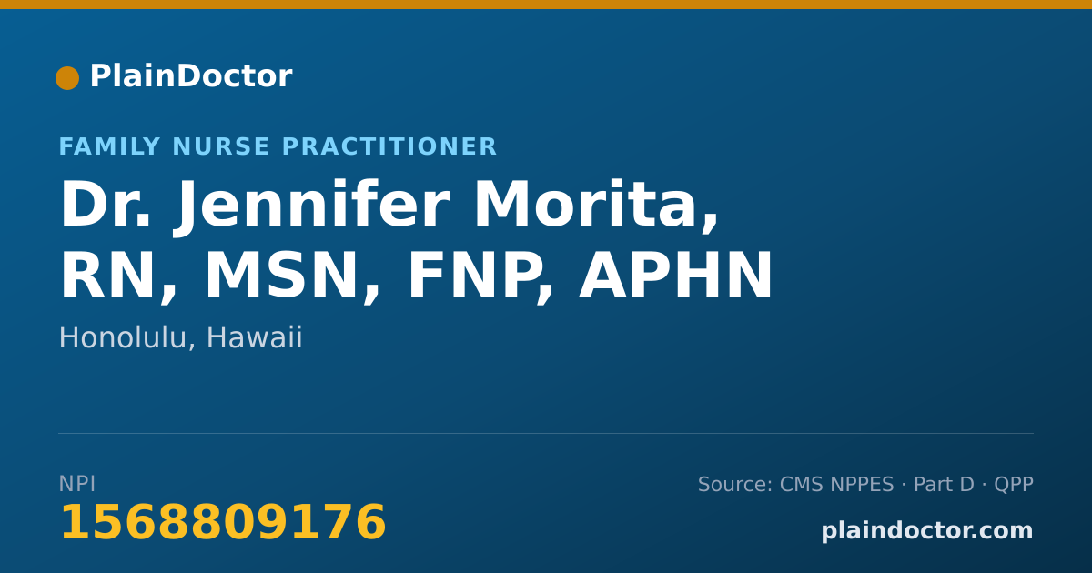 Shareable card for Jennifer Morita, RN, MSN, FNP, APHN - Family Nurse Practitioner, Honolulu, HI
