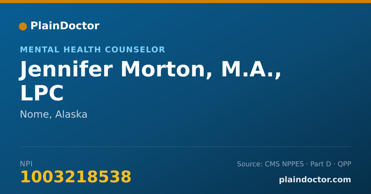 Shareable card for Jennifer Morton, M.A., LPC - Mental Health Counselor, Nome, AK