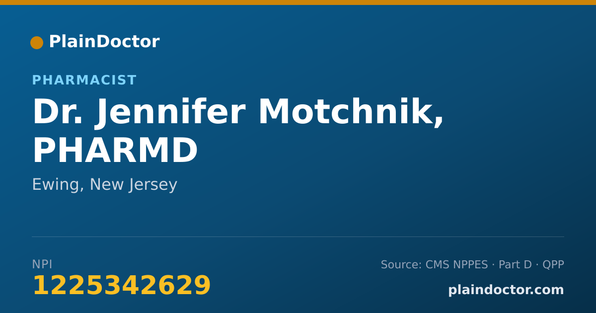 Shareable card for Jennifer Motchnik, PHARMD - Pharmacist, Ewing, NJ