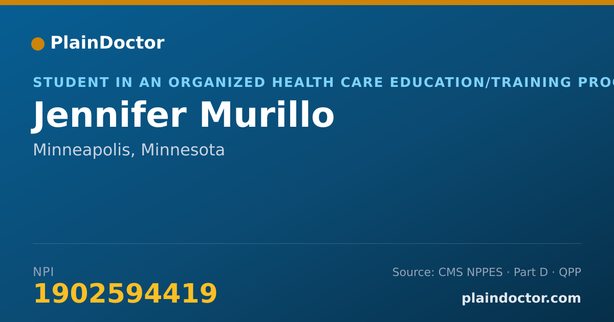 Shareable card for Jennifer Murillo - Student in an Organized Health Care Education/Training Program, Minneapolis, MN