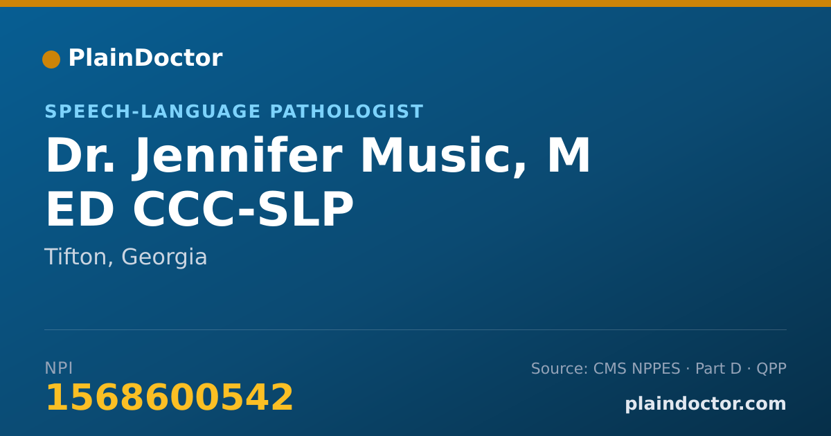 Shareable card for Jennifer Music, M ED CCC-SLP - Speech-Language Pathologist, Tifton, GA