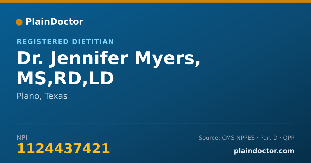 Shareable card for Jennifer Myers, MS,RD,LD - Registered Dietitian, Plano, TX