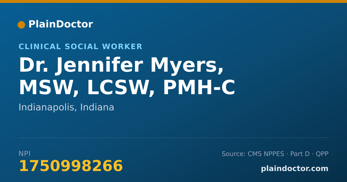 Shareable card for Jennifer Myers, MSW, LCSW, PMH-C - Clinical Social Worker, Indianapolis, IN