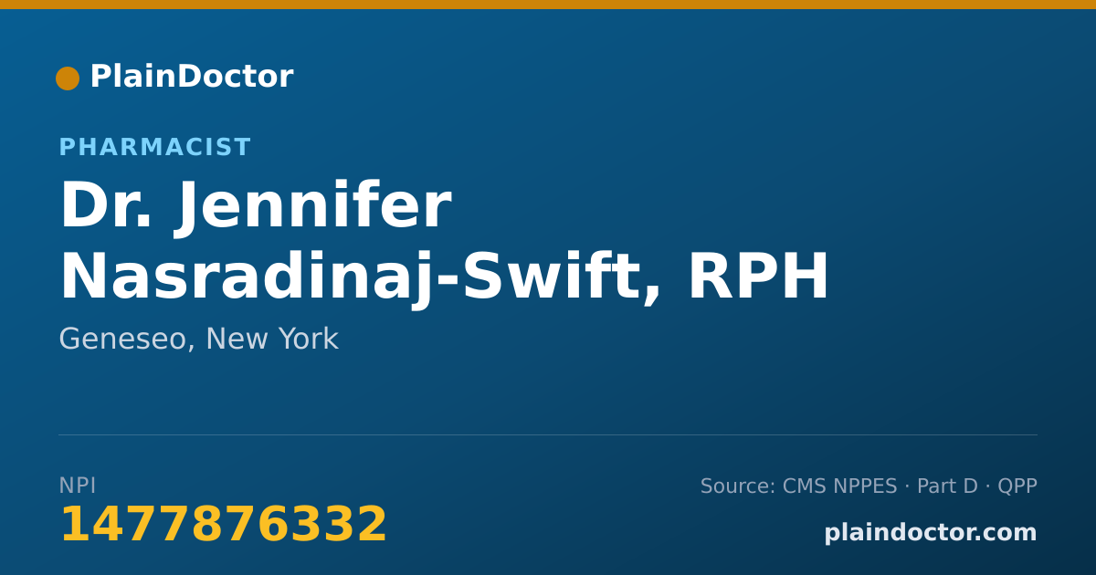 Shareable card for Jennifer Nasradinaj-Swift, RPH - Pharmacist, Geneseo, NY