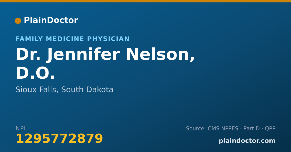 Shareable card for Jennifer Nelson, D.O. - Family Medicine Physician, Sioux Falls, SD