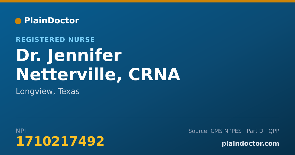 Shareable card for Jennifer Netterville, CRNA - Registered Nurse, Longview, TX