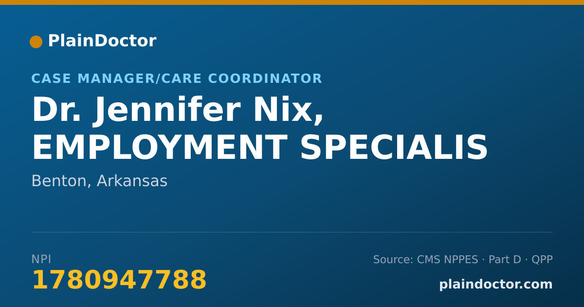 Shareable card for Jennifer Nix, EMPLOYMENT SPECIALIS - Case Manager/Care Coordinator, Benton, AR