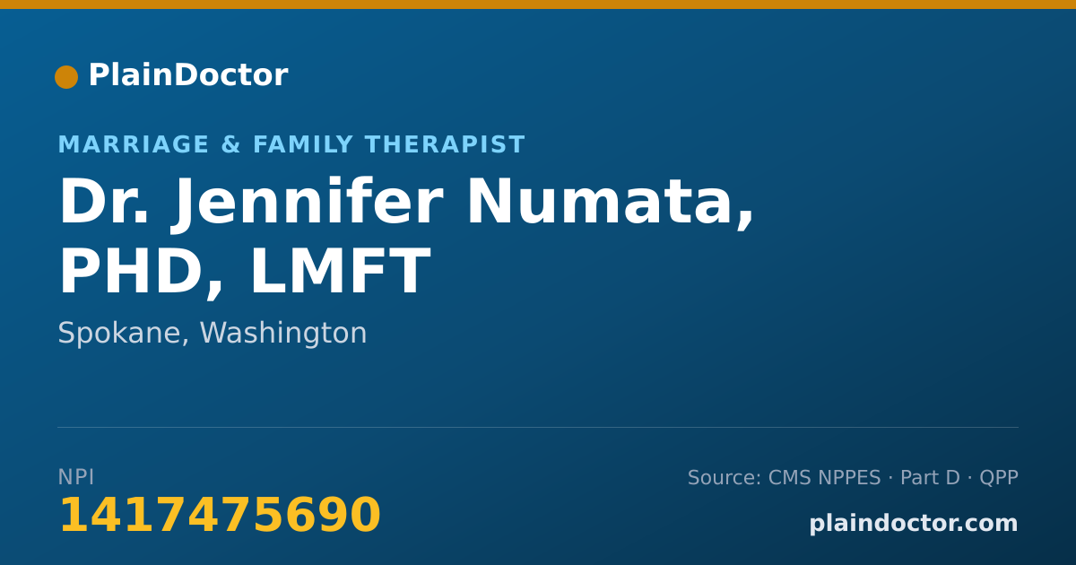 Shareable card for Jennifer Numata, PHD, LMFT - Marriage & Family Therapist, Spokane, WA