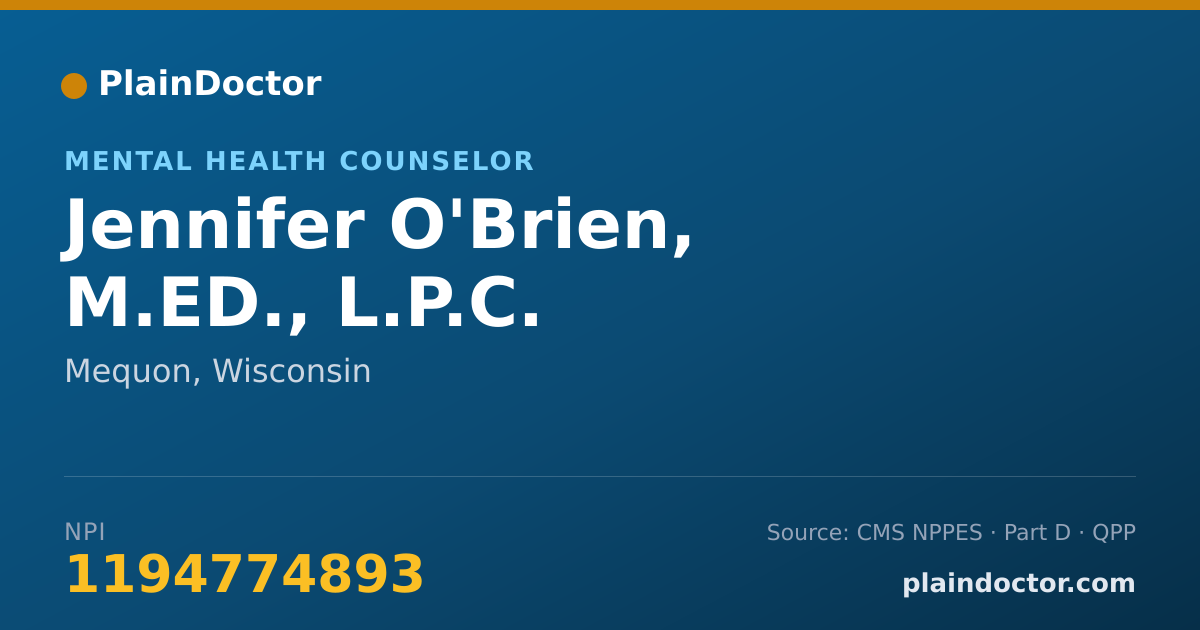 Shareable card for Jennifer O'Brien, M.ED., L.P.C. - Mental Health Counselor, Mequon, WI