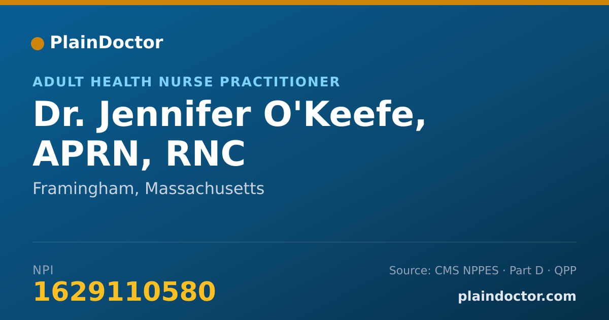 Shareable card for Jennifer O'Keefe, APRN, RNC - Adult Health Nurse Practitioner, Framingham, MA