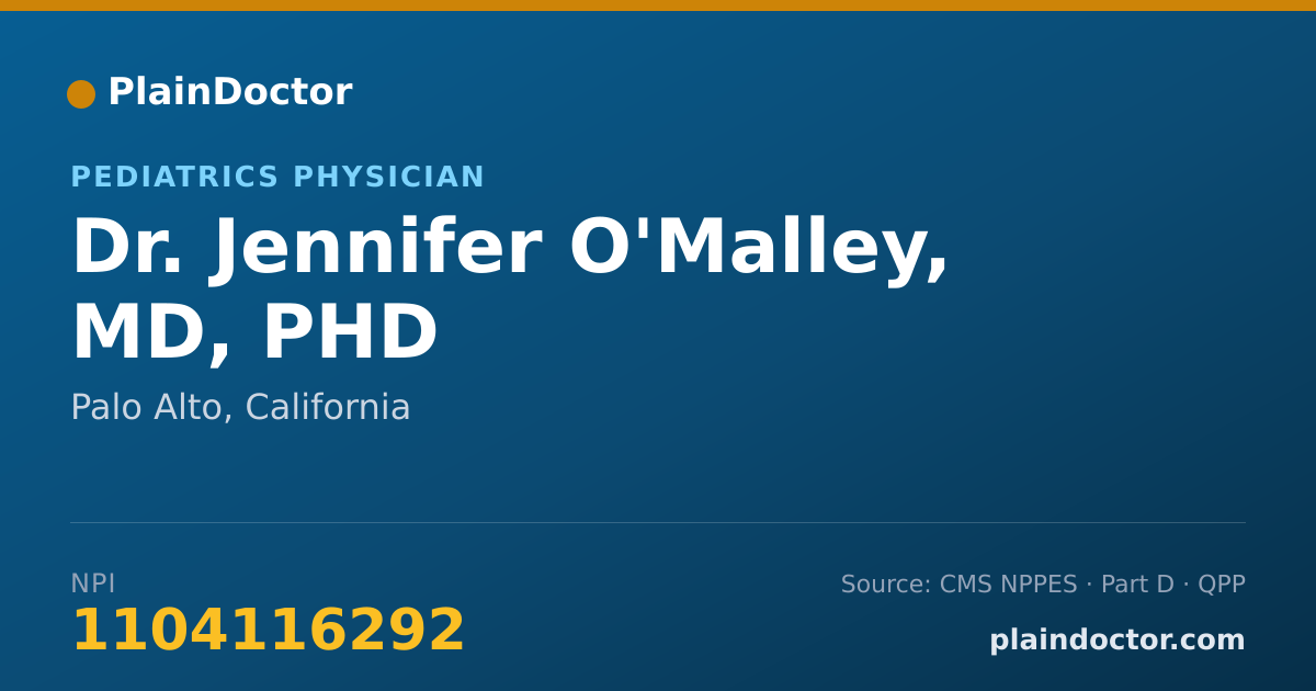 Shareable card for Jennifer O'Malley, MD, PHD - Pediatrics Physician, Palo Alto, CA