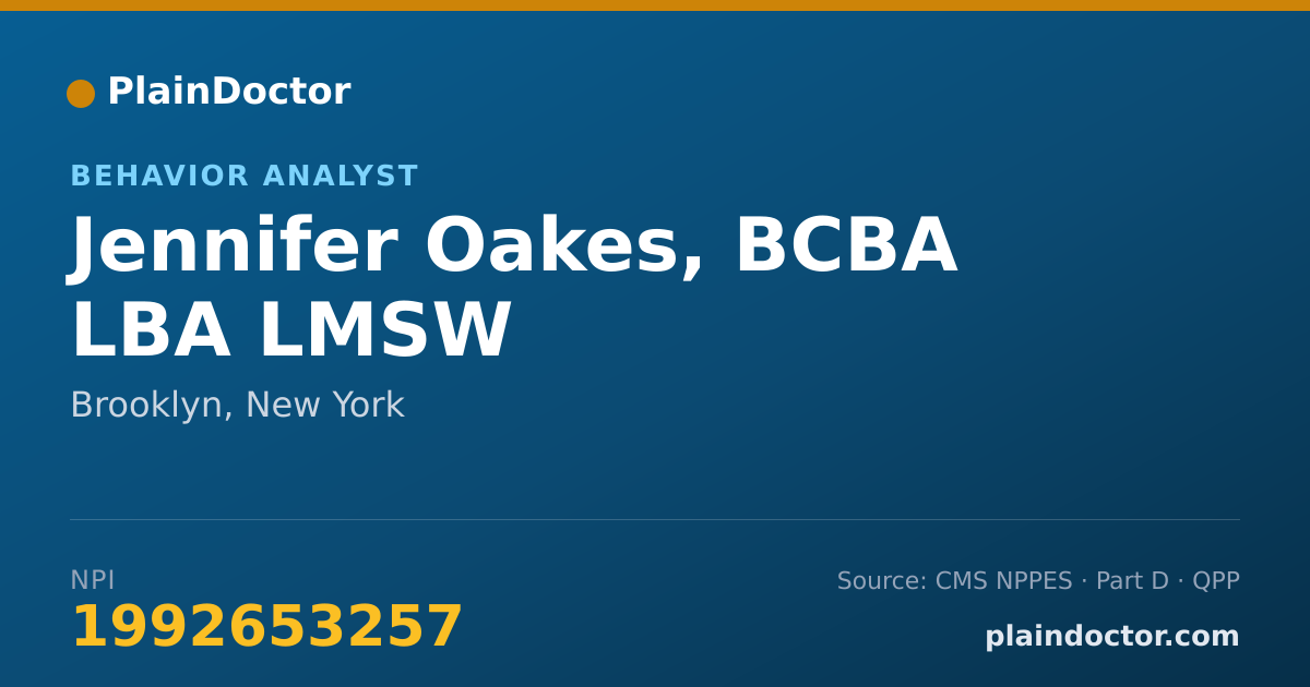 Shareable card for Jennifer Oakes, BCBA LBA LMSW - Behavior Analyst, Brooklyn, NY
