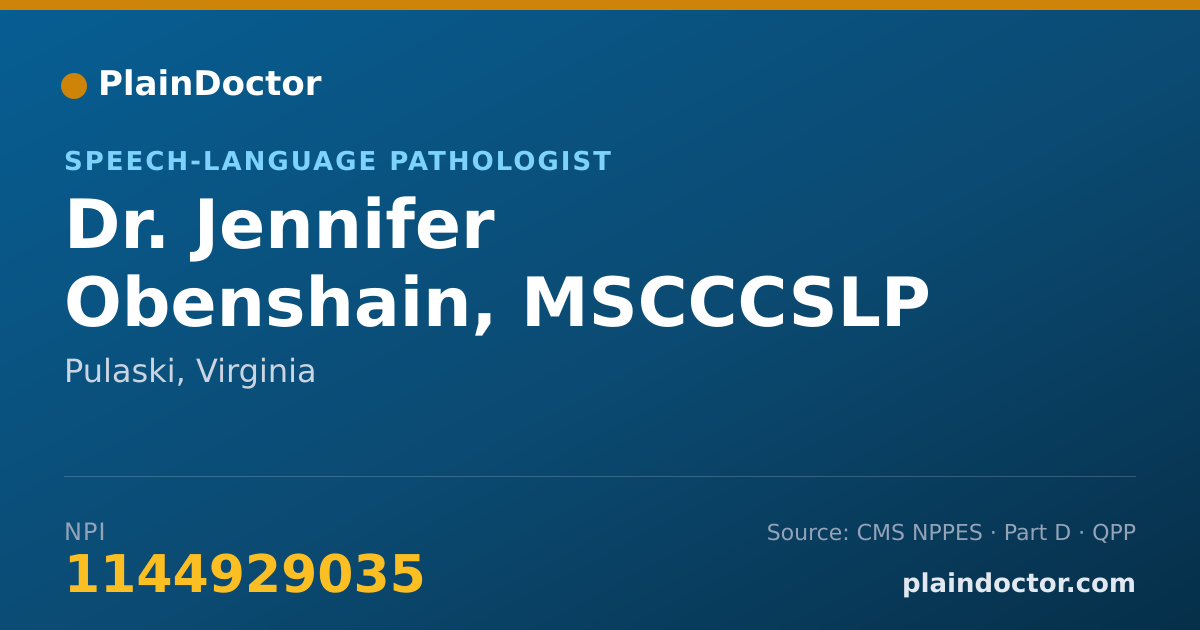 Shareable card for Jennifer Obenshain, MSCCCSLP - Speech-Language Pathologist, Pulaski, VA