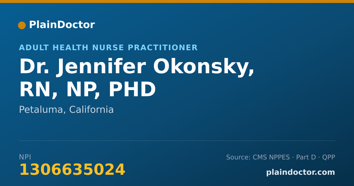 Shareable card for Jennifer Okonsky, RN, NP, PHD - Adult Health Nurse Practitioner, Petaluma, CA