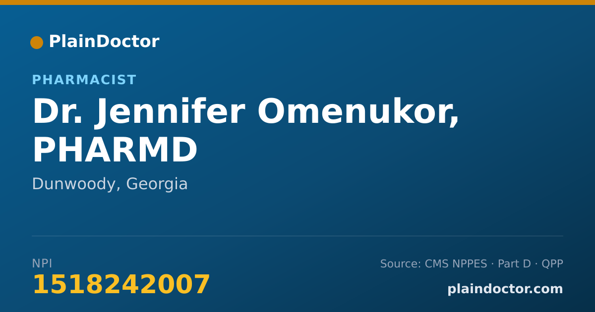 Shareable card for Jennifer Omenukor, PHARMD - Pharmacist, Dunwoody, GA